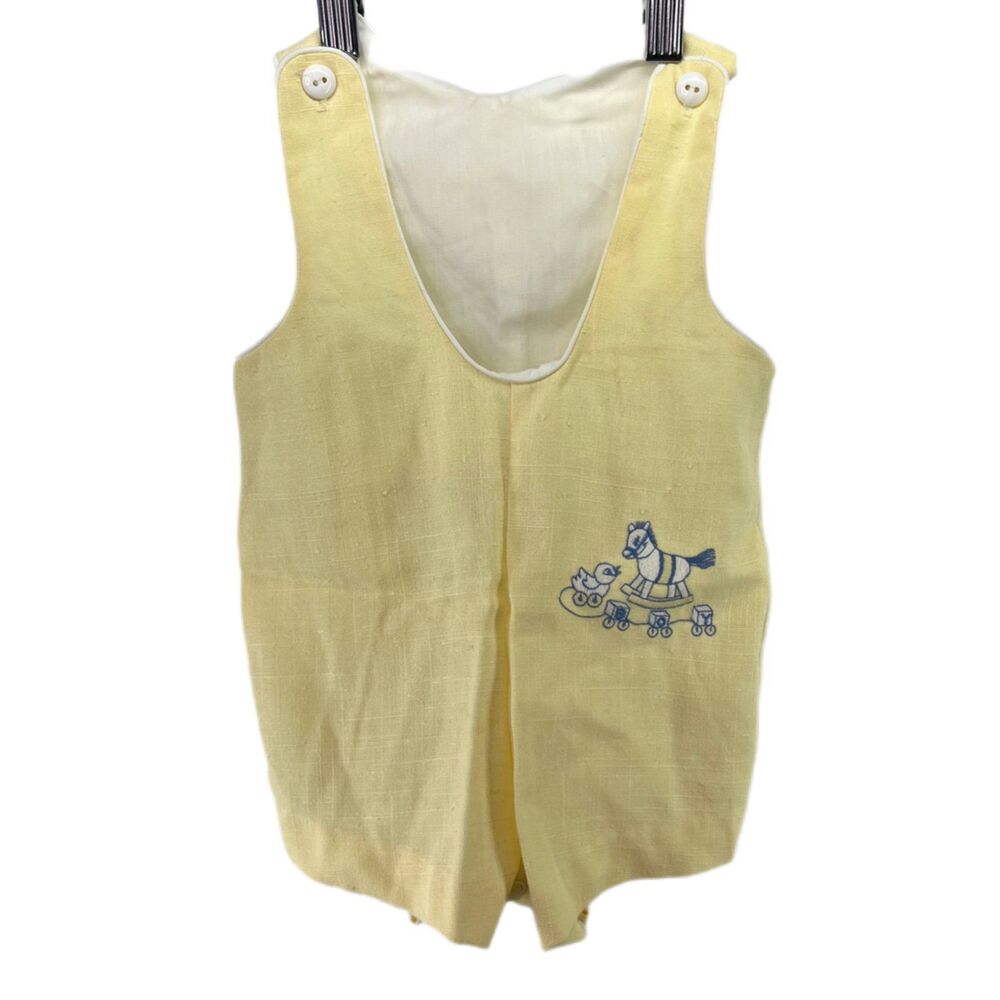VTG Toddle Tyke Baby Jon Jon Embroidered Romper Yellow 9 mo